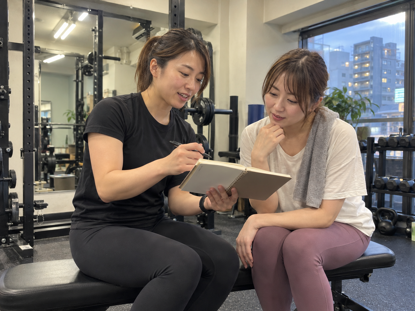 船橋エリアでトレーナーへ相談する女性（イメージ）