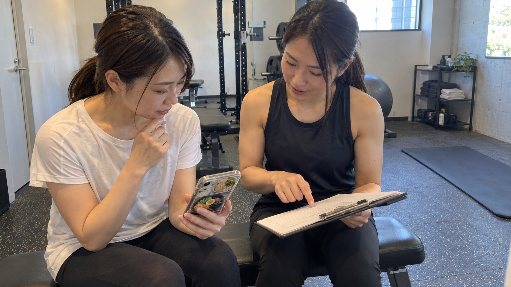 女性トレーナーと食事内容を確認する女性（イメージ）