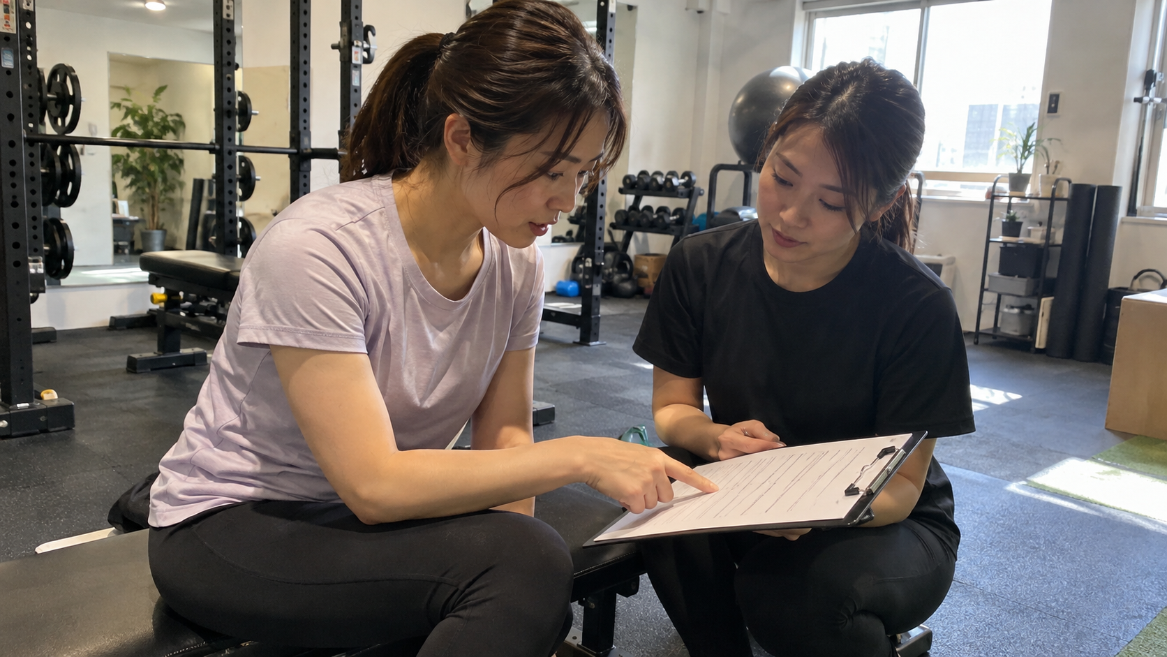 パーソナルジムの無料体験で相談する女性(イメージ)